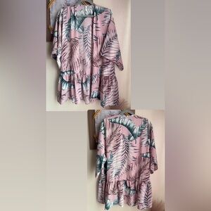 Lavender and Green Leaf Print Kimono